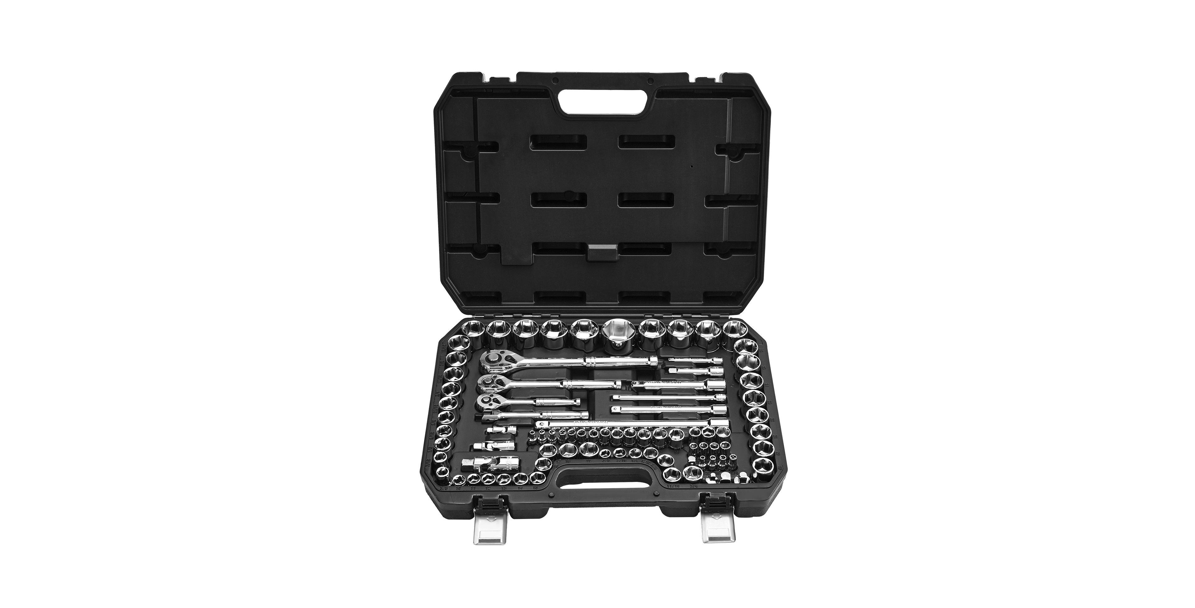 Mecale 86-Piece Socket & Ratchet Set, 1/4" 3/8" 1/2" Drive Sae & Metric, Ratchet, Accessories, Storage Case, Cr-v Steel