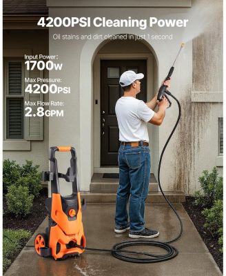 Electric Pressure Washer, 4200 PSI Max, 2.8 GPM, 4 Quick-Connect Nozzles, Foam Cannon, High Power Cleaning Machine