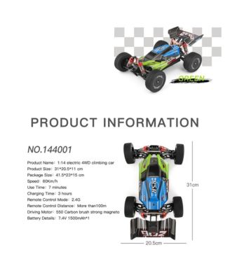 1:14 Scale 37 MPH High-Speed RC Car, 4WD Off-Road Monster Truck with 2.4GHz Remote & LED Lights