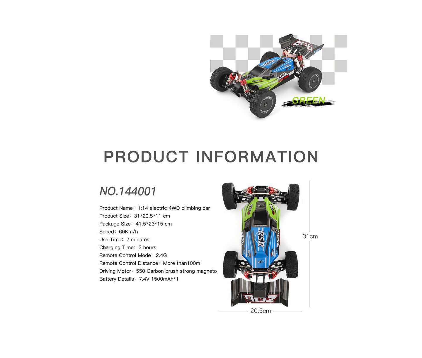 Детская игрушка Bruce & Shark 1:14 Scale 37 Mph High-Speed 4WD Off-Road Monster Truck RC Car, цвет: Зелёный — фото 9