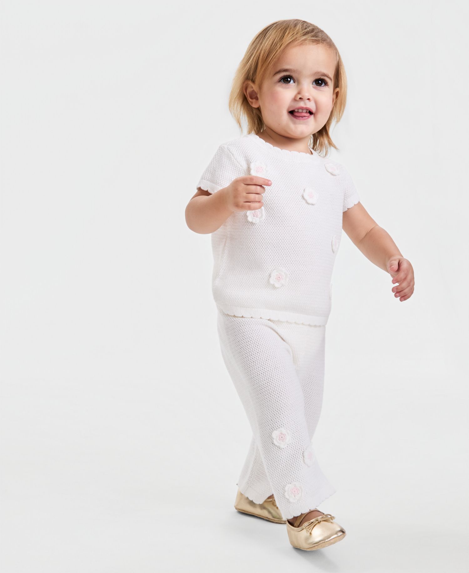 Baby Girls' Crochet Floral Sweater and Pants, 2-Piece Set