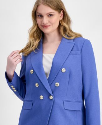 Plus Size Faux-Double-Breasted Twill Blazer