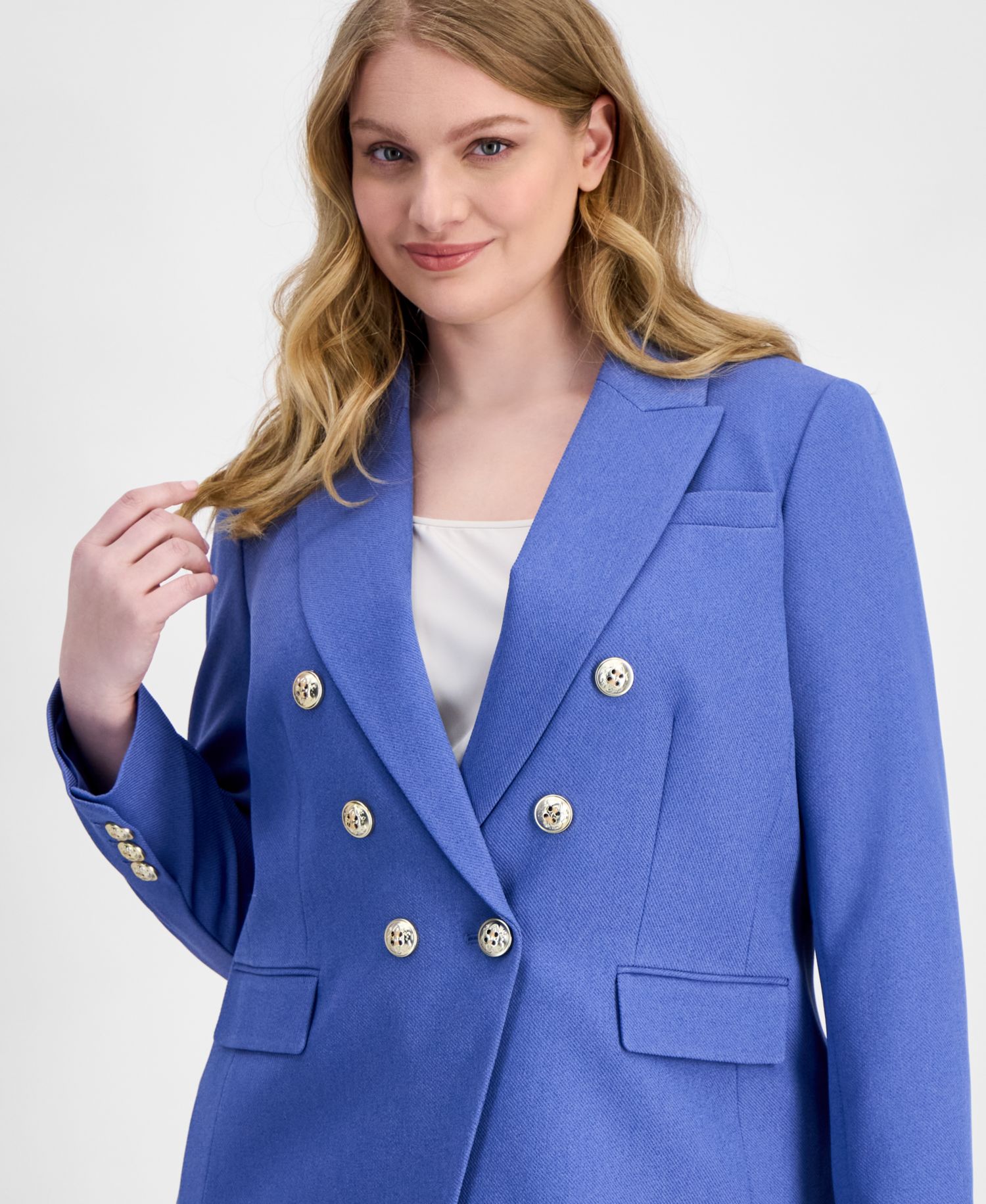 ASL Plus Size Faux-Double-Breasted Twill Blazer