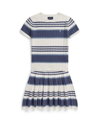 Girls' 7-16 Striped Cable Sweater and Skirt, 2-Piece Set