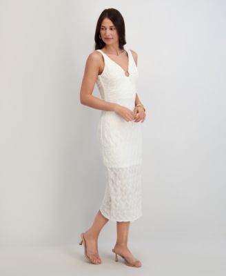 Women's Textured Knit Plunge-Neck Scoop-Back Dress