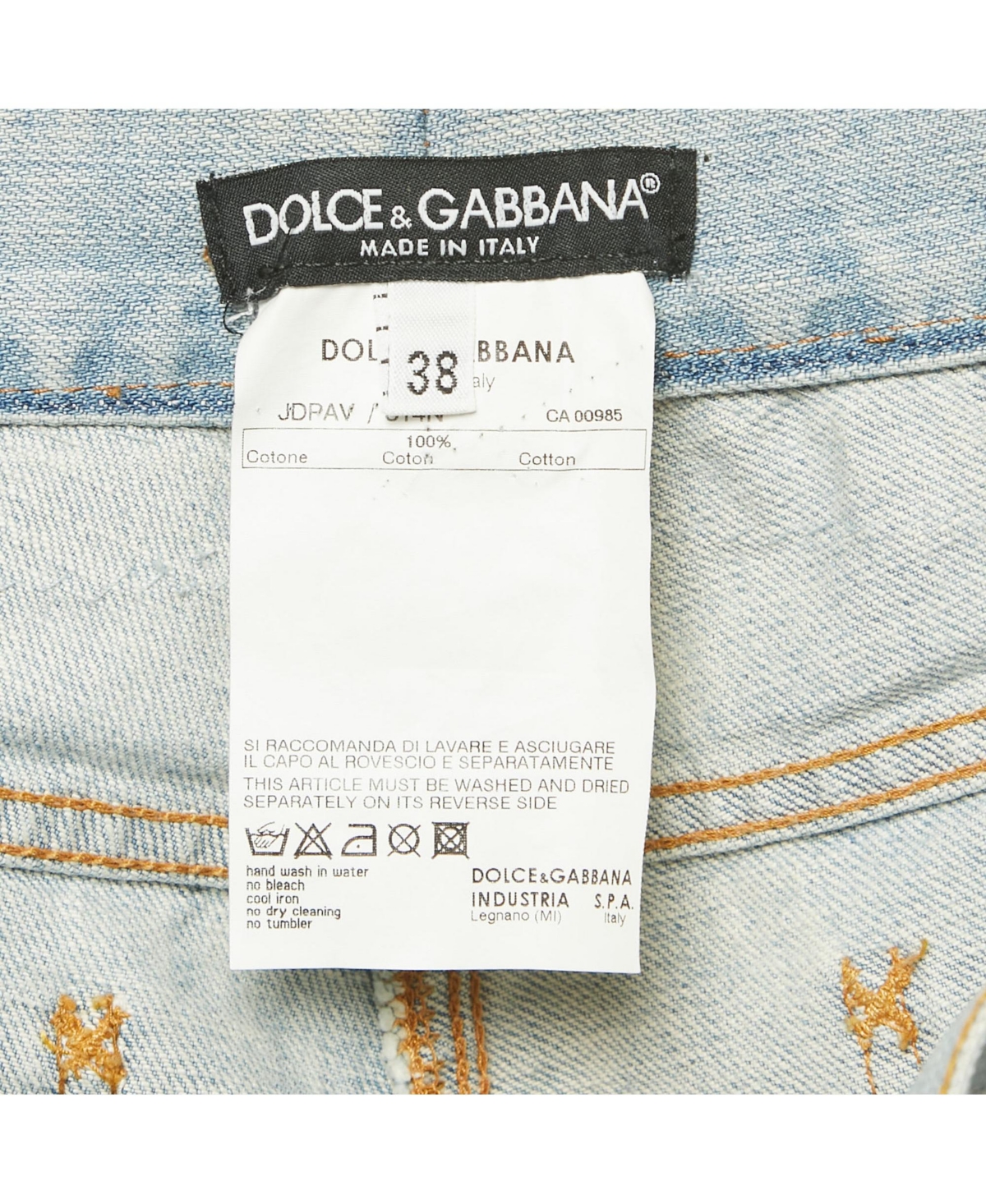 Pre-Owned Dolce & Gabbana Women's Blue Distressed Denim Rhinestone Detail Crop Jeans