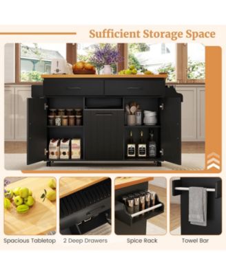 Rolling Kitchen Island Kitchen Cart with Tilt-out Trash Cabinet Island Table