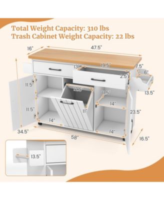 Rolling Kitchen Island Kitchen Cart with Tilt-out Trash Cabinet Island Table