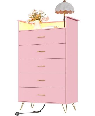 Tall 4-Drawer Dresser with RGB Lights & Charging Station, App Controlled Music Sync LED Dresser