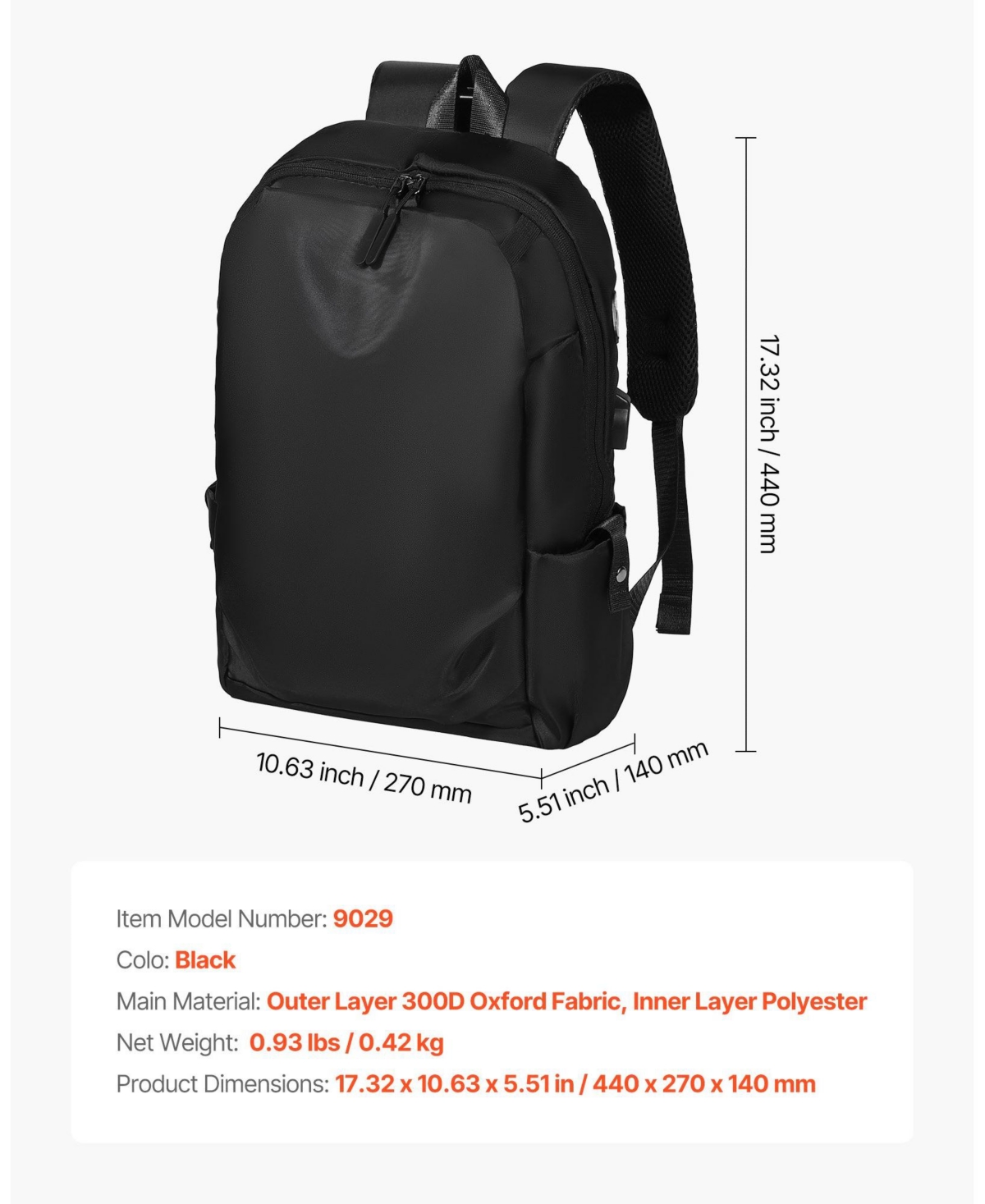 Mecale 26L Lightweight Travel Hiking Backpack, Water-Resistant, Usb Charging Port, Anti-Theft Pocket,Laptop