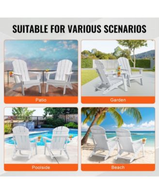 Set of 2 Plastic Adirondack Chairs, All-Weather Folding Patio Chairs with Cup Holder, Ergonomic Armrests