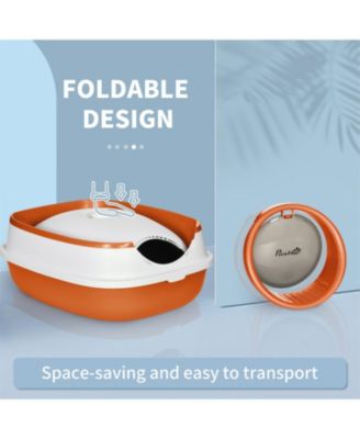 Foldable Two-Way Entry Cat Litter Box with Lid & High Sides, Includes Air Freshener