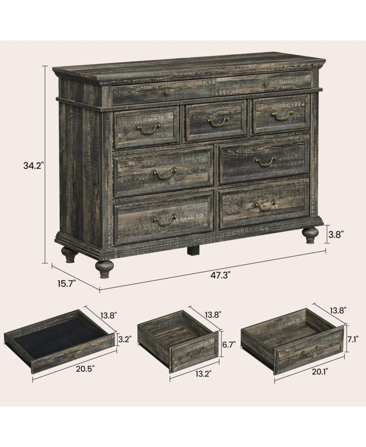 gaomon Dresser for Bedroom, 48" Wide 9 Drawer Dresser for Closet