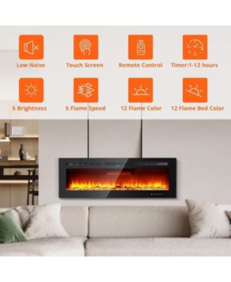90" Electric Fireplace Insert, Ultra-Slim Wall Mounted/Recessed Heater, 12 Flame Colors, WiFi, Remote & Touchscreen, Adjustable Thermostat