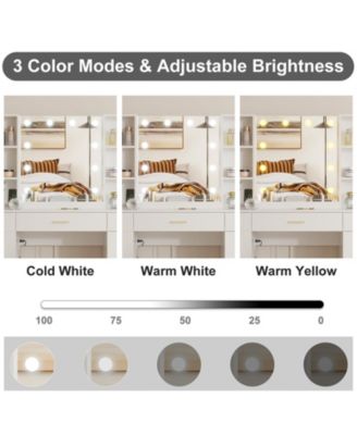 Farmhouse Vanity Set with Lighted Mirror,56 Inch Modern Makeup Vanity with Charging Station&Storage Shelves