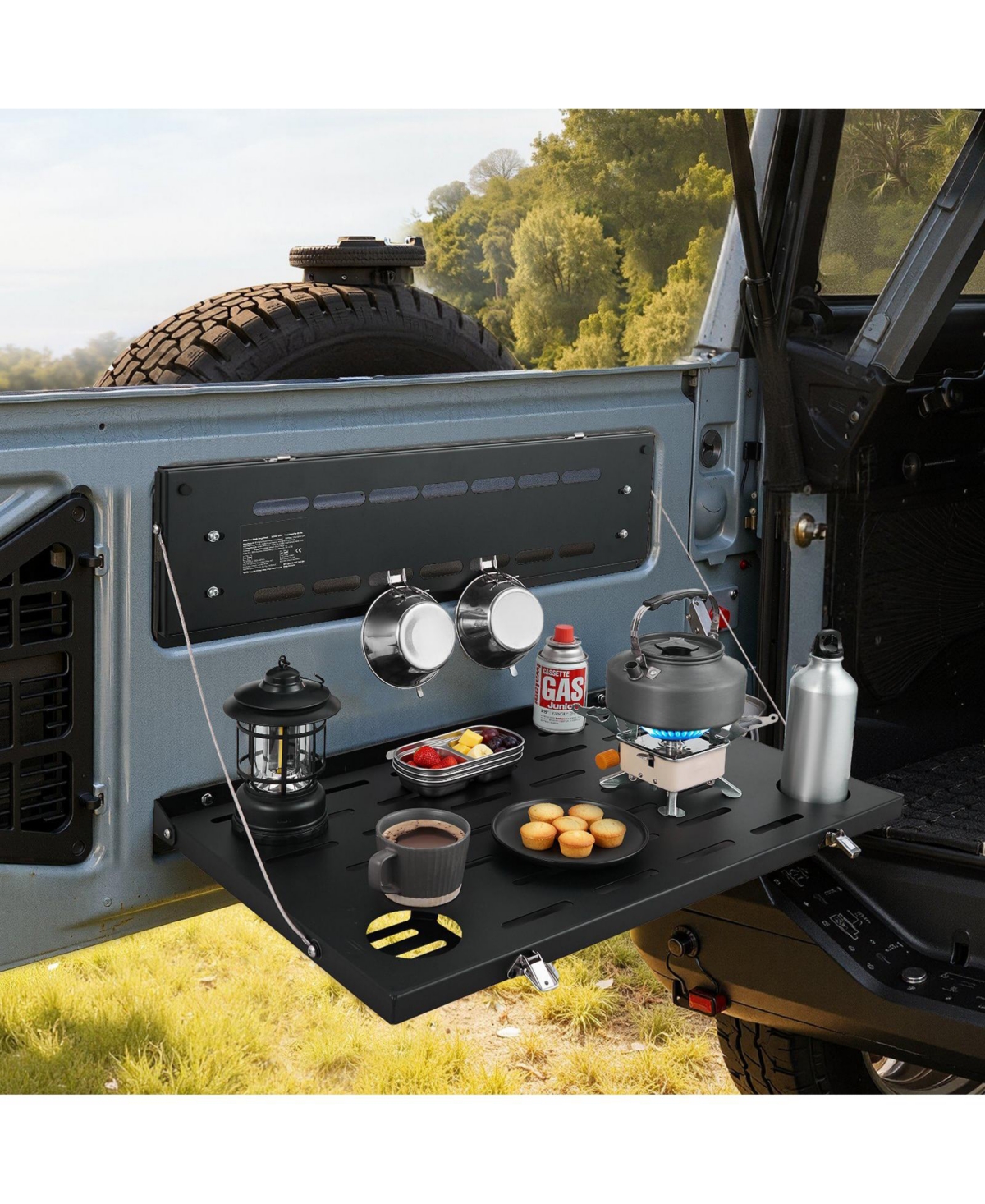 Mecale Tailgate Drop Down Table for 2021-2025 Ford Bronco, Carbon Steel Foldable Molle Panel, 88 lbs Load Capacity