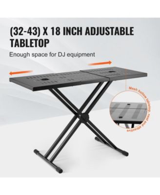 Portable DJ Table Stand, 32"-43" Adjustable Height, 18" Tabletop, Foldable Double-X Keyboard Stand for Laptop and Controller