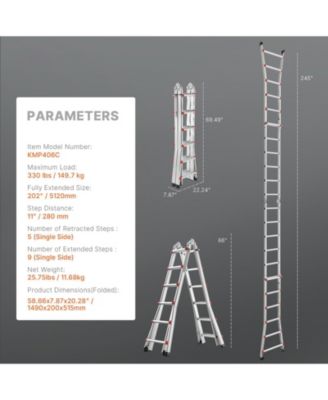 20.5 ft Telescoping A-Frame Ladder, Compact Aluminum Multi-Function Extension Ladder, Collapsible Design, 330 lb Load Capacity
