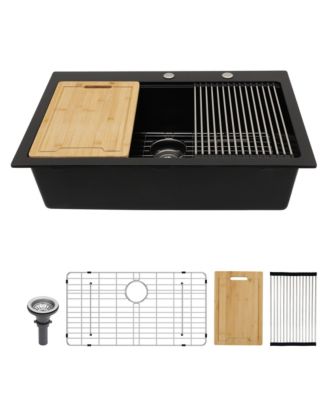 33x22x9.65 Inch Black Granite Composite Quartz Workstation Drop In Kitchen Sink