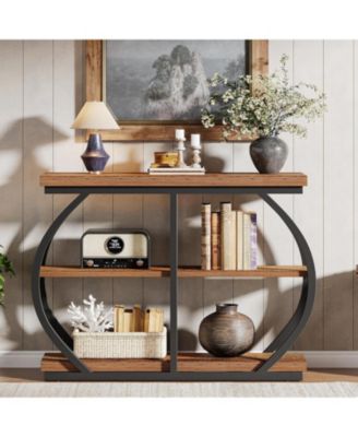 41.3" Console Table, Industrial 3-Tier Entryway Table with Arched Metal Frame and Storage Shelves for Living Room