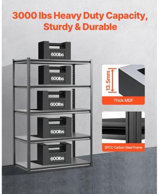 5-Tier Garage Storage Shelves, 24"D x 48"W x 72"H, 3000 lb Capacity, Adjustable Metal Utility Shelving Rack, Black