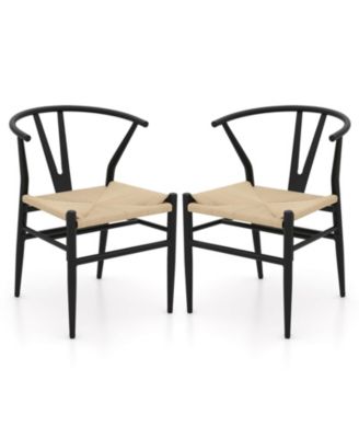 Modern Dining Chair Weave Kitchen Armchairs with Y-Shaped Curved Backrest