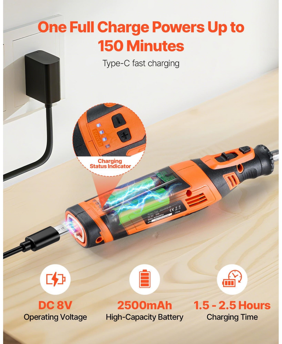 Mecale 136-Piece Cordless Rotary Tool Kit, DC8V Mini Rotary Tool, 5 Speeds 5000–30000 Rpm, Multi-Purpose Diy Tool Set