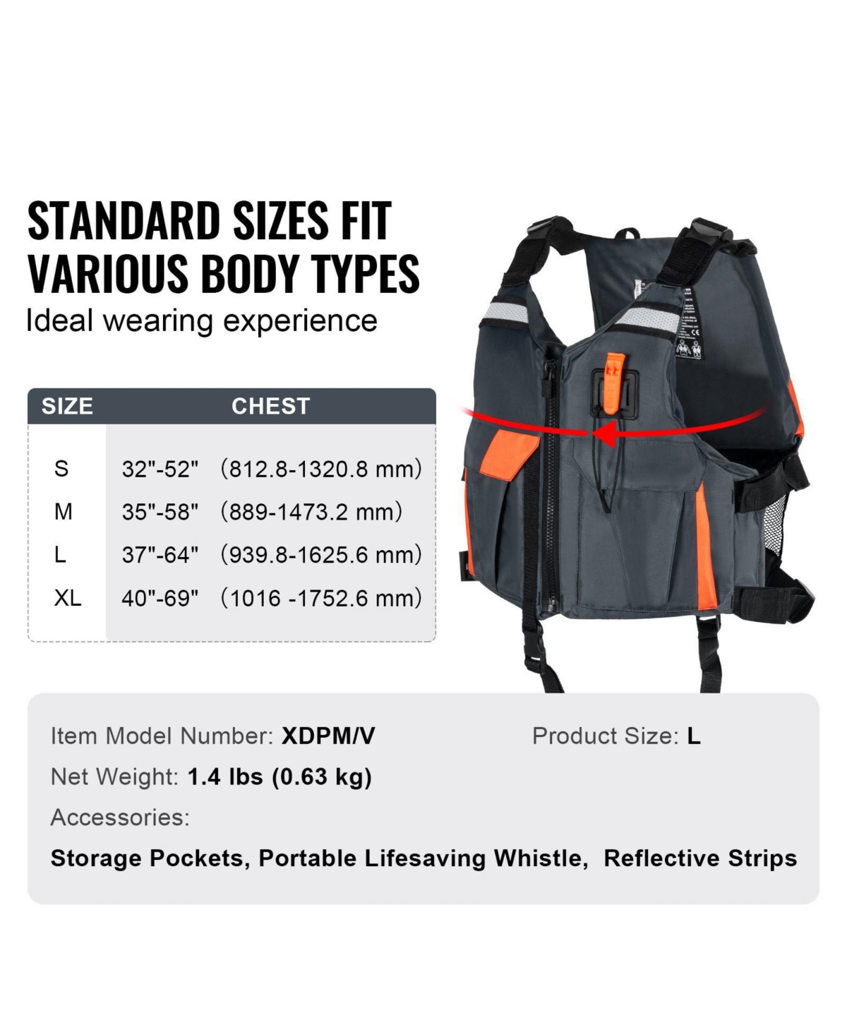 Mecale Life Vest for Watersports (Pfd), Waterproof Nylon, 96N Buoyancy, Life Jacket for Fishing Kayaking Surfing, Men and Women, Size L