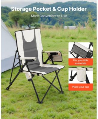 Folding Camping Chair, 3 Reclining Positions, High Back Padded Outdoor Chair with Armrest and Headrest, 260 lbs Capacity