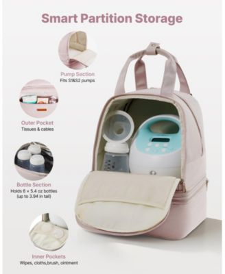 Breast Pump Backpack with Ice Pack, Fits S1/S2, Storage for Pump Accessories & Breastmilk, Portable Carrying Bag, Light Pink
