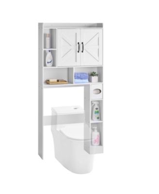 Over-the-Toilet Storage Cabinet, 66.14" Bathroom Space Saver with Double Doors, Adjustable Shelf & Open Shelf, White