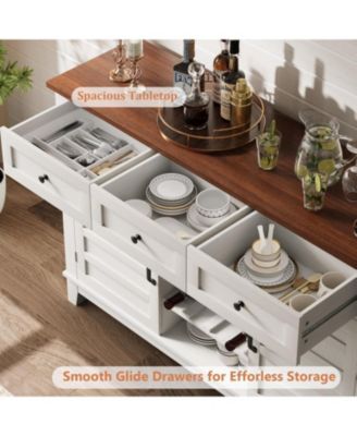 53.5'' Farmhouse Buffet Cabinet with Storage, Storage Cabinet with 3 Drawer, Reversible Wine Rack, Farmhouse Sideboard, Rustic White & Brown