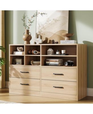 Dresser for Bedroom with 4 Drawer & 6 Storage Cubbies, Modern Chest of Drawers