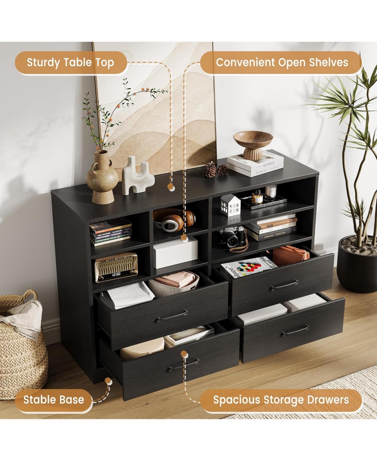 gaomon Dresser for Bedroom with 4 Drawer & 6 Storage Cubbies, Modern Chest of Drawers