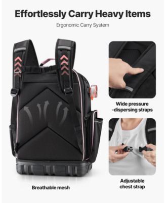 Tool Backpack, 56 Pockets, Heavy-Duty Jobsite Backpack w/ Laptop Compartment & Molded Base, Tradesmen Bag