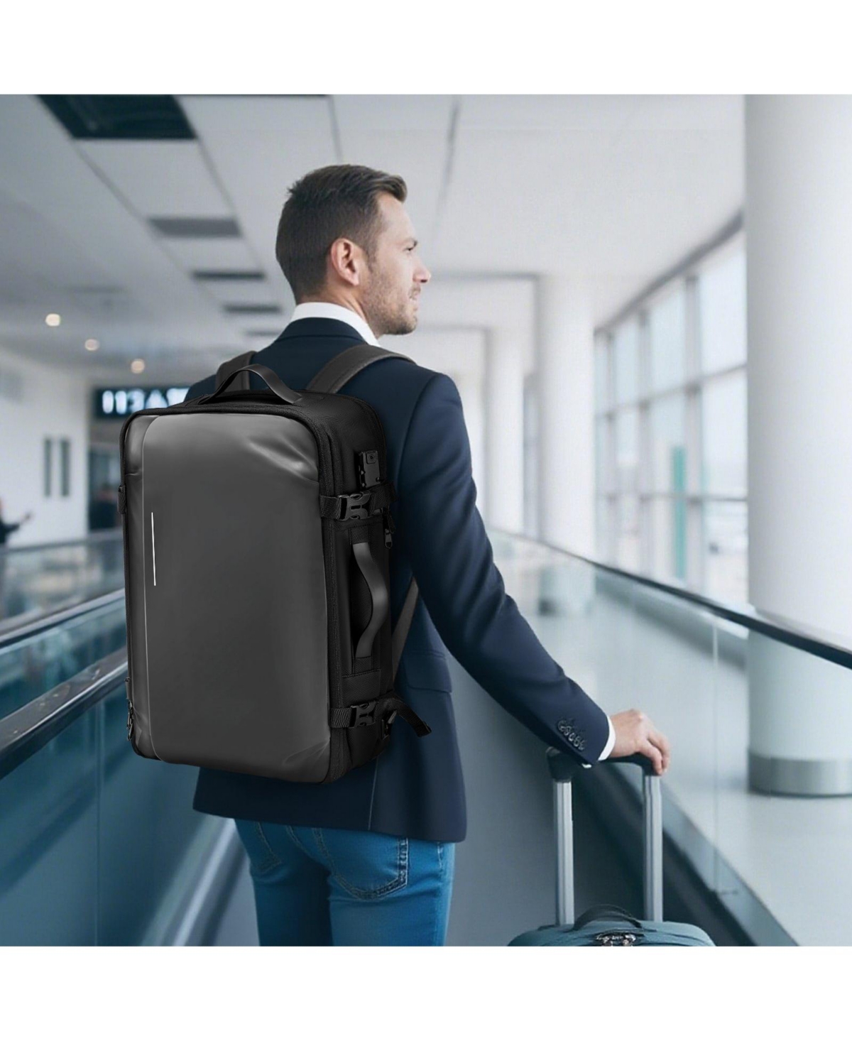 Mecale 65L Expandable Vacuum Seal Compression Travel Backpack with Pump, Tsa-Approved Lock, Water-Resistant Carry-On Luggage, Gray