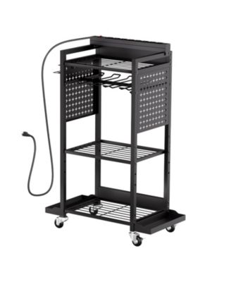 4-Tier Tool Organizer Cart with Charging Station, 8 AC Outlets, Rolling Drill Holder & Tool Battery Storage Rack, Wheels, Garage Use