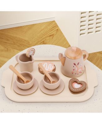 13-Piece Wooden Tea Set with Teapot, Cups & Treats, Child-Safe Gift