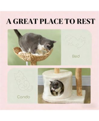 37.4 in. Cat Tree with Scratching Post  in Cream White