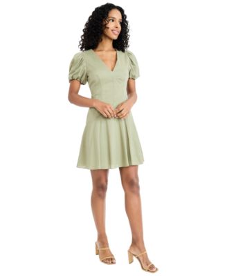 Women's Puff Sleeve V-Neck Mini Dress