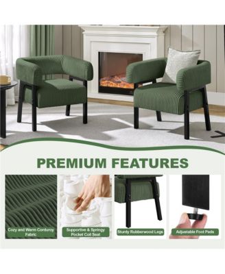 1 Pc Corduroy Upholstered, Engineered Wood Frame U-Shaped Backrest, Pocket Coil Seat Barrel Accent Chair