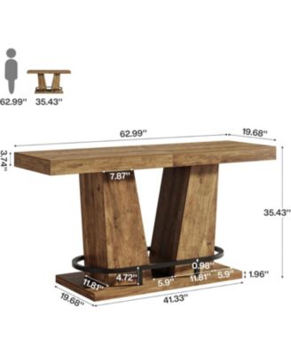 62.99" Industrial Bar Table for 4-6, Rectangle Counter Height Pub Table with Metal Footrest, Home Bar Units