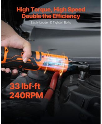 Cordless Ratchet Wrench Set, 3/8" Drive, 240 RPM, 33 ft-lbs Torque, 2 x 2.0Ah Batteries, Charger, Sockets, Adapter, Extension
