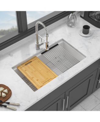 huluwat 32x19x9.65inch White Quartz Composite Kitchen Sink Workstation Undermount Granite