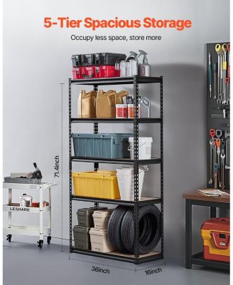 5-Tier Storage Shelves, 2000-Lb Capacity, 16"D x 36"W x 71.4"H, Adjustable Metal Utility Rack, Black
