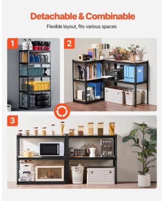 5-Tier Storage Shelves, 2000-Lb Capacity, 16"D x 36"W x 71.4"H, Adjustable Metal Utility Rack, Black