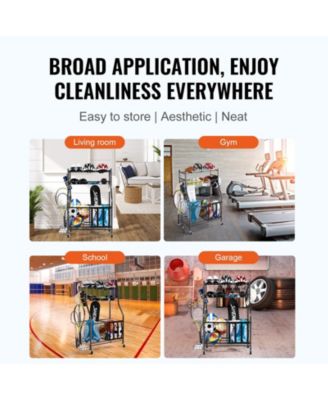 Rolling Sports Equipment Organizer Cart with Ball Rack, Baskets & Hooks, Steel Storage for Garage