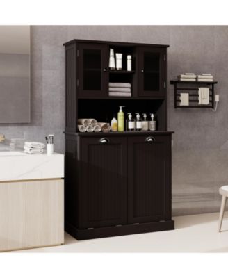 Two-Compartment Tilt-Out Laundry Basket Cabinet with 2 Adjustable Shelves, Tall Bathroom Storage