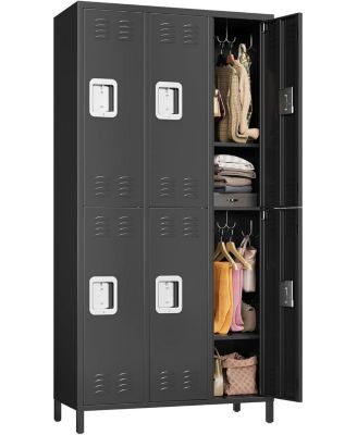 6-Door Metal Office Storage Cabinet with 27 Hooks & 9 Shelves, 72" Tall Steel Lockers, Employee Locker Cabinet for Office, Gym, Home