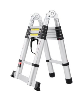 12.5 ft Telescoping A-Frame Ladder, Aluminum Multi-Button Retraction, 375 lb Capacity, Stabilizer Bar, Lightweight Extension Ladder